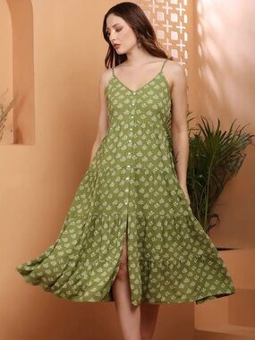 Patrons of Peace Button Front Boho Soft Floral Print Flowy Midi/Maxi Dress• S